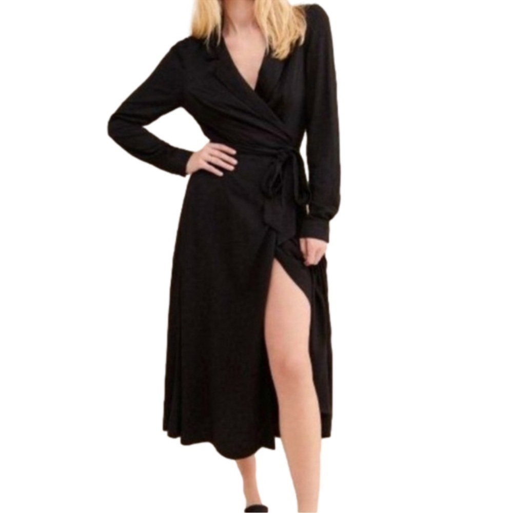 EUC - AFRM Kendra Black Leopard Canvas Surplice Wrap Dress - Size Small